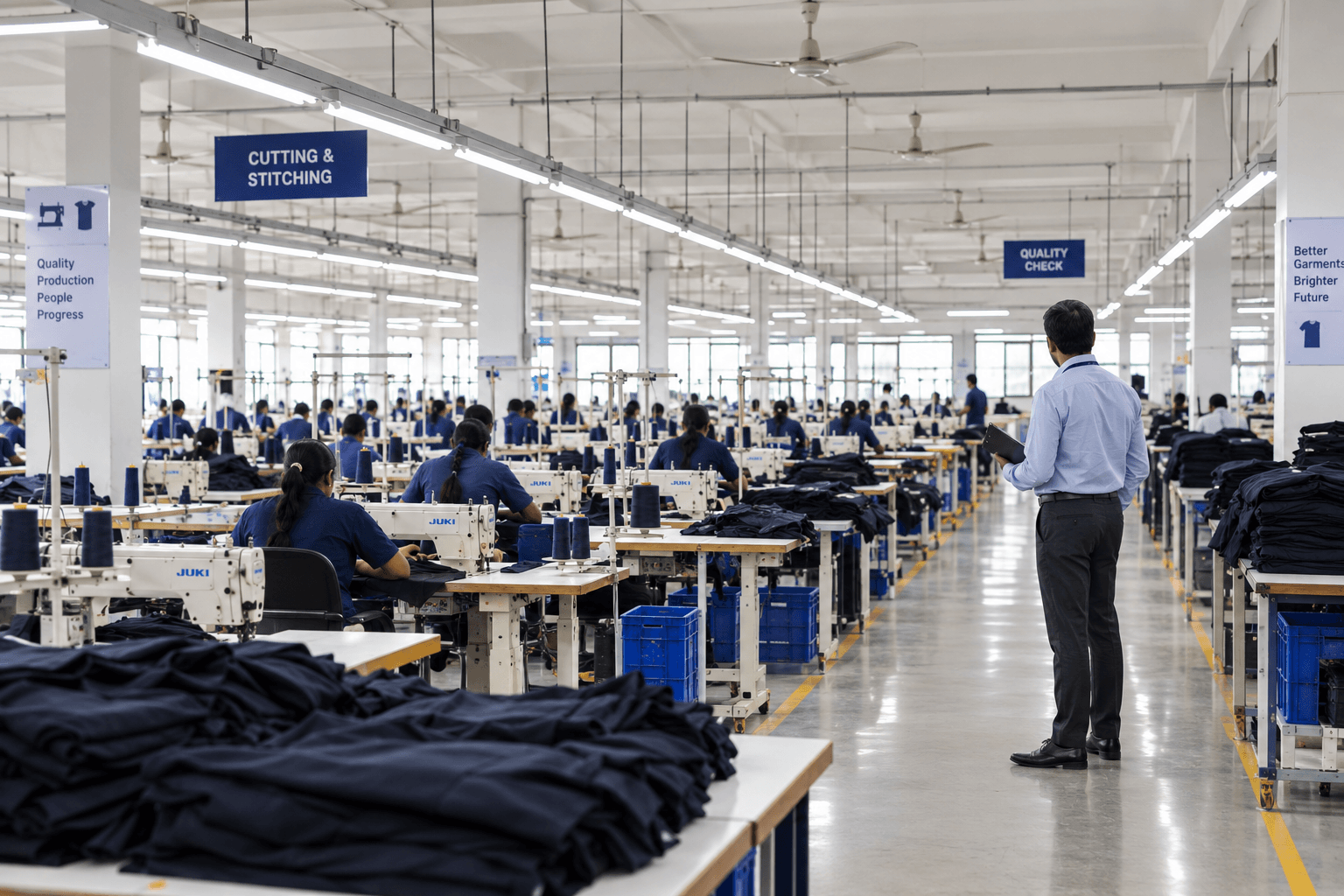Workers on a garment production line